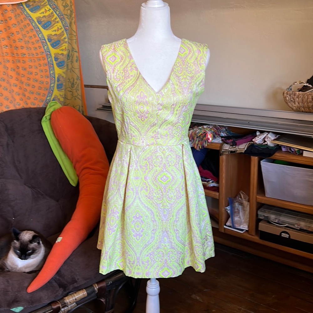 Alya neon paisley dress with cut out back